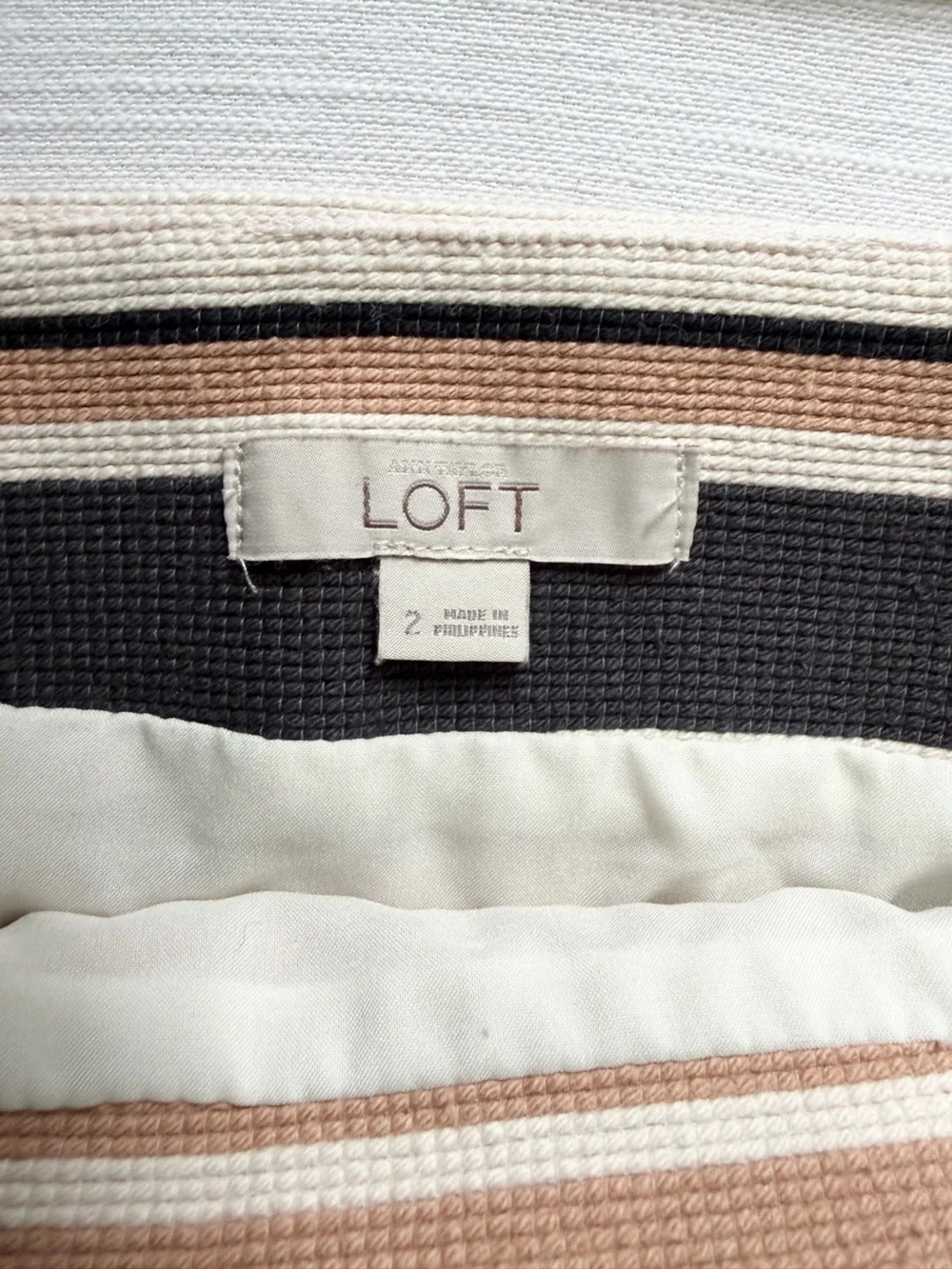 LOFT Striped Pencil Skirt in Dark Gray, Cream & Tan